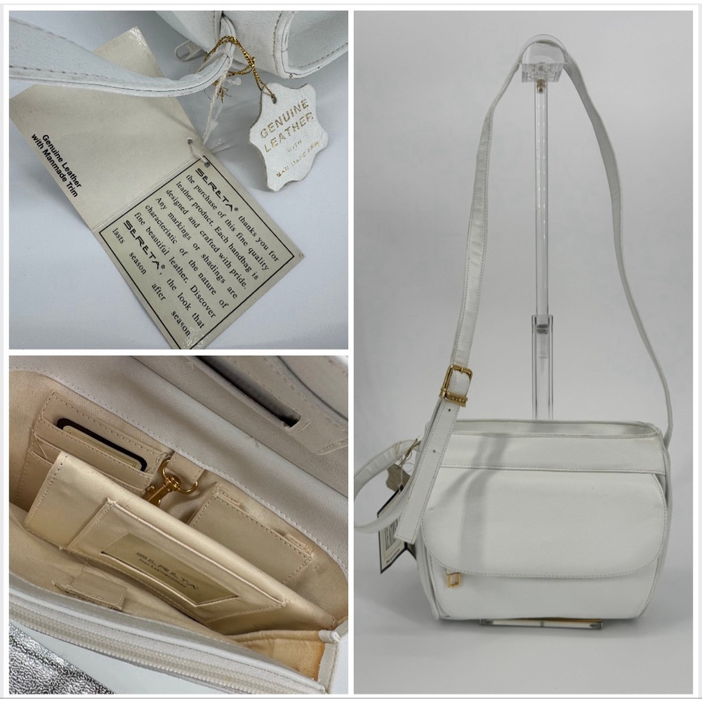 NWT Vintage Sereta White Leather Crossbody Bag Gold Hardware
